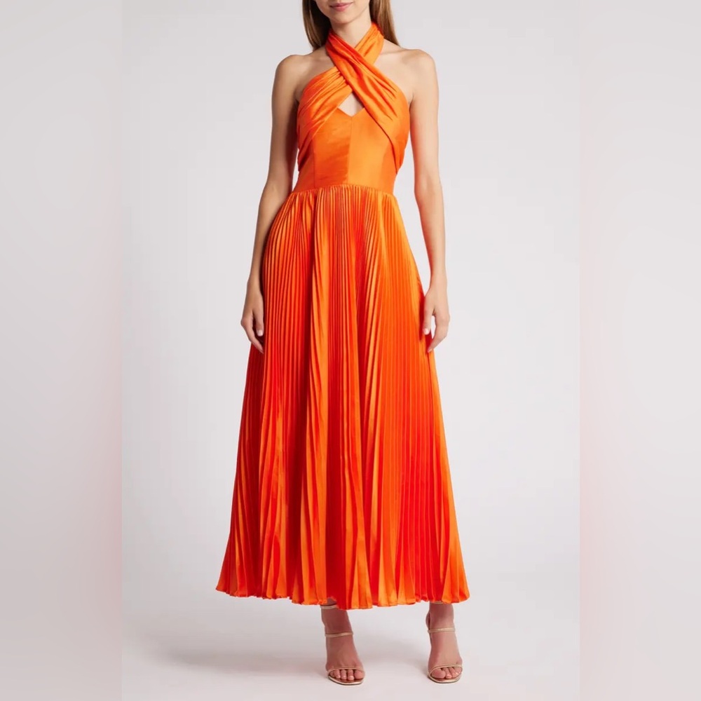 NEW Hutch Pleated Crossover Halter Gown